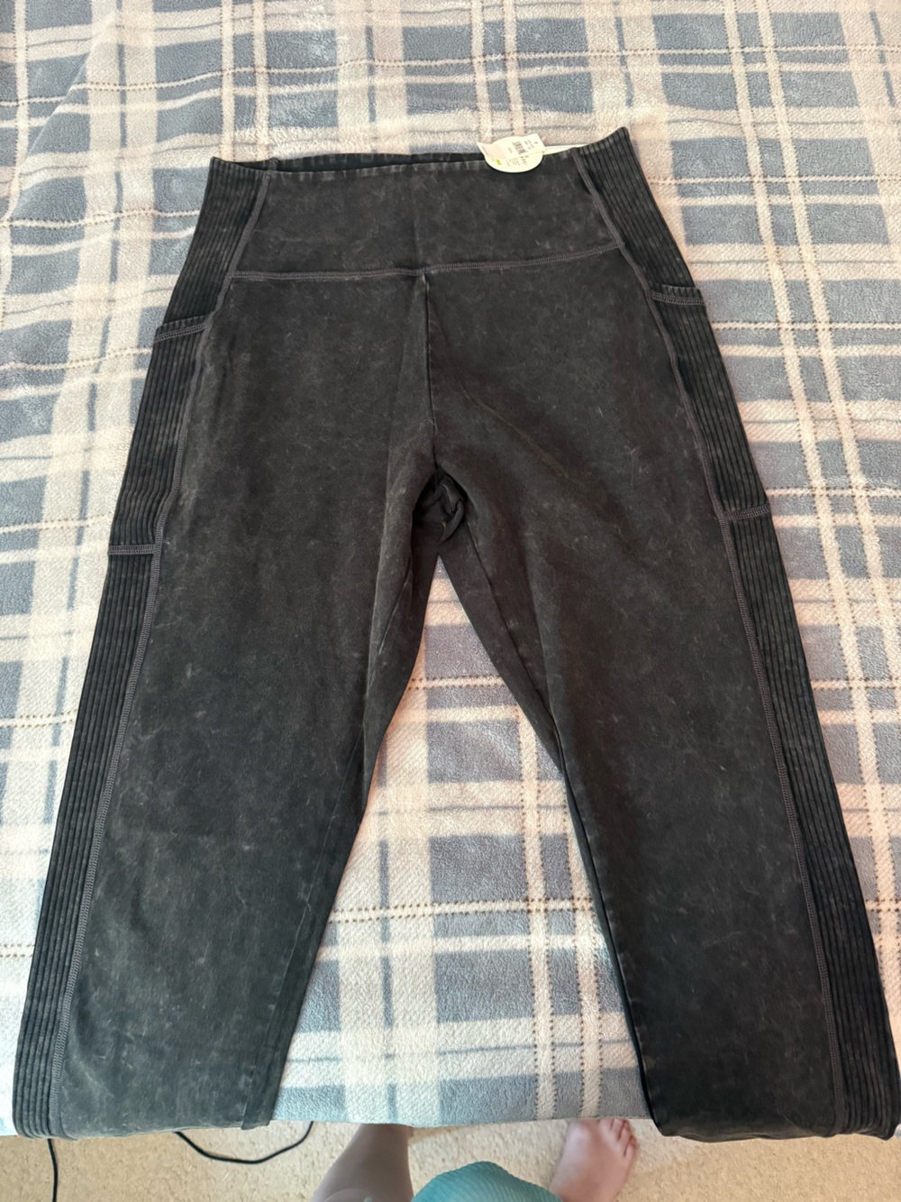 NWT XL Aerie American Eagle Black Rib-Panel Jogger Pants
